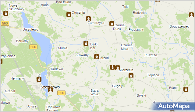 mapa Gorzeń gmina Szczutowo, Gorzeń gmina Szczutowo na mapie Targeo