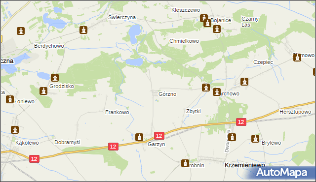 mapa Górzno gmina Krzemieniewo, Górzno gmina Krzemieniewo na mapie Targeo