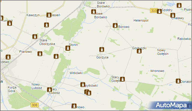 mapa Gorzyce gmina Czempiń, Gorzyce gmina Czempiń na mapie Targeo