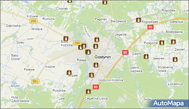 mapa Gostynin, Gostynin na mapie Targeo