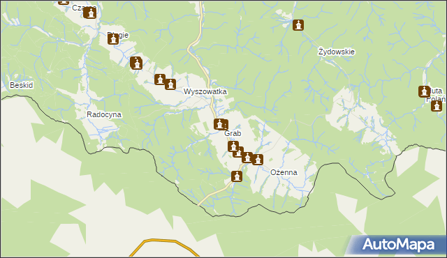 mapa Grab gmina Krempna, Grab gmina Krempna na mapie Targeo