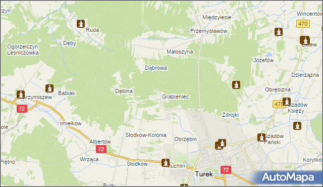 mapa Grabieniec gmina Turek, Grabieniec gmina Turek na mapie Targeo