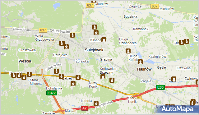 mapa Grabina gmina Halinów, Grabina gmina Halinów na mapie Targeo