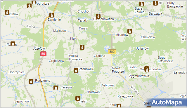 mapa Grabina gmina Mińsk Mazowiecki, Grabina gmina Mińsk Mazowiecki na mapie Targeo