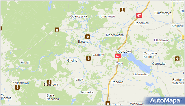 mapa Grabiny gmina Lipno, Grabiny gmina Lipno na mapie Targeo