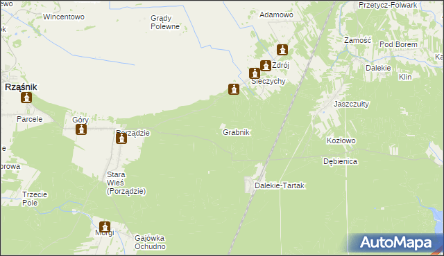 mapa Grabnik gmina Rząśnik, Grabnik gmina Rząśnik na mapie Targeo