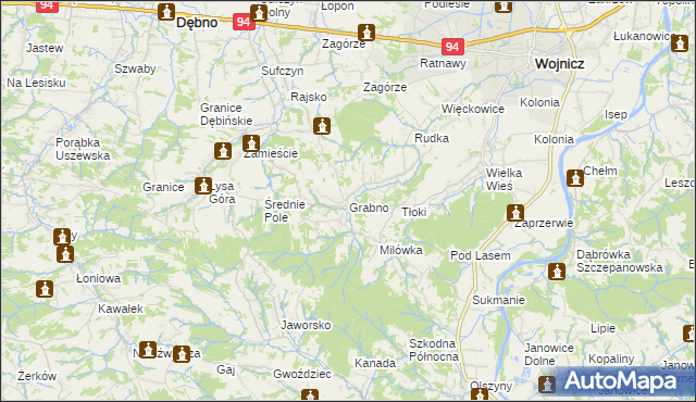 mapa Grabno gmina Wojnicz, Grabno gmina Wojnicz na mapie Targeo