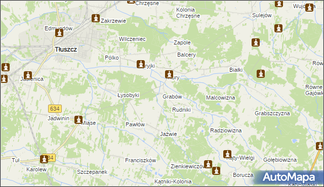 mapa Grabów gmina Tłuszcz, Grabów gmina Tłuszcz na mapie Targeo