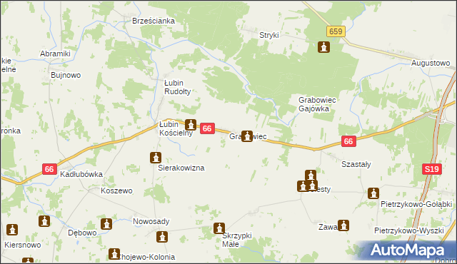 mapa Grabowiec gmina Bielsk Podlaski, Grabowiec gmina Bielsk Podlaski na mapie Targeo