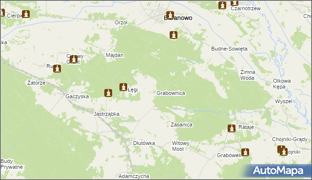 mapa Grabownica gmina Baranowo, Grabownica gmina Baranowo na mapie Targeo