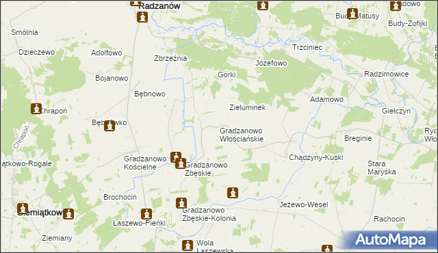 mapa Gradzanowo Włościańskie, Gradzanowo Włościańskie na mapie Targeo