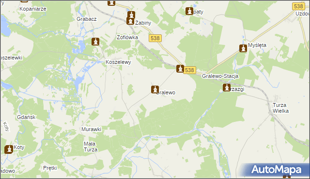 mapa Gralewo gmina Płośnica, Gralewo gmina Płośnica na mapie Targeo