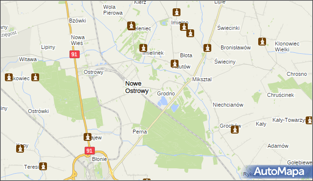 mapa Grodno gmina Nowe Ostrowy, Grodno gmina Nowe Ostrowy na mapie Targeo