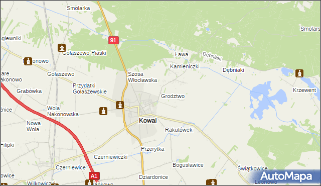 mapa Grodztwo gmina Kowal, Grodztwo gmina Kowal na mapie Targeo