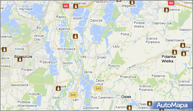 mapa Grojec gmina Oświęcim, Grojec gmina Oświęcim na mapie Targeo