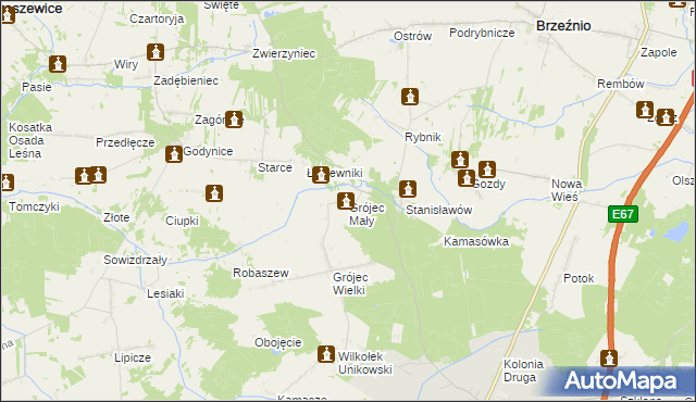 mapa Grójec Mały gmina Złoczew, Grójec Mały gmina Złoczew na mapie Targeo