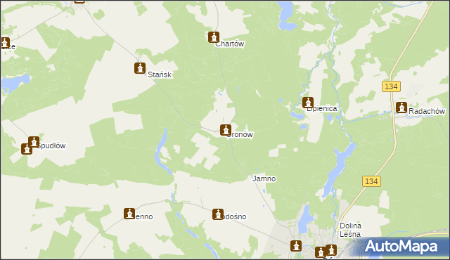 mapa Gronów gmina Ośno Lubuskie, Gronów gmina Ośno Lubuskie na mapie Targeo