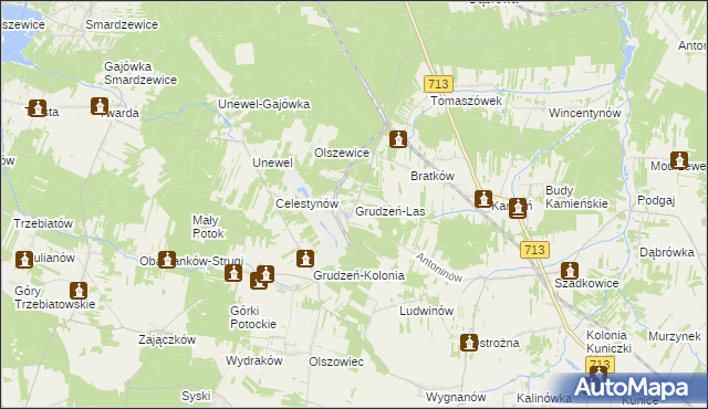 mapa Grudzeń-Las, Grudzeń-Las na mapie Targeo