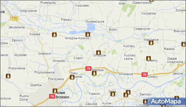 mapa Gruszów gmina Nowe Brzesko, Gruszów gmina Nowe Brzesko na mapie Targeo