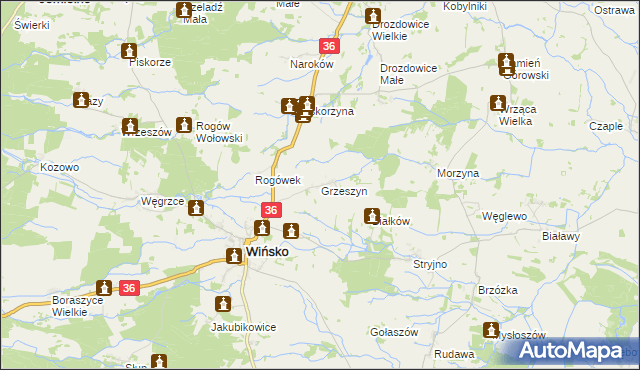 mapa Grzeszyn gmina Wińsko, Grzeszyn gmina Wińsko na mapie Targeo