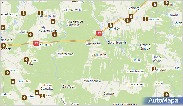 mapa Gustawów gmina Fałków, Gustawów gmina Fałków na mapie Targeo