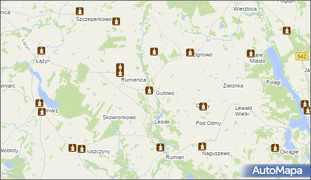 mapa Gutowo gmina Lubawa, Gutowo gmina Lubawa na mapie Targeo