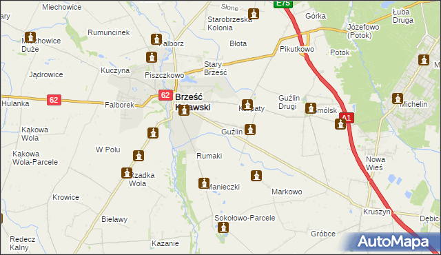 mapa Guźlin, Guźlin na mapie Targeo