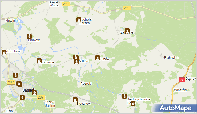 mapa Guzów gmina Jasień, Guzów gmina Jasień na mapie Targeo