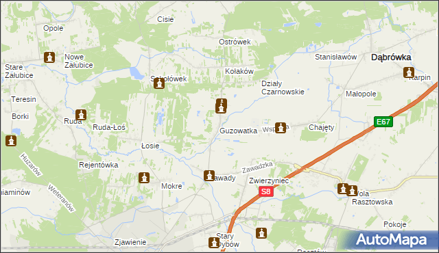 mapa Guzowatka gmina Dąbrówka, Guzowatka gmina Dąbrówka na mapie Targeo