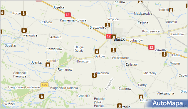 mapa Gzików, Gzików na mapie Targeo