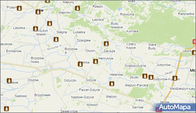 mapa Henryków gmina Iłów, Henryków gmina Iłów na mapie Targeo