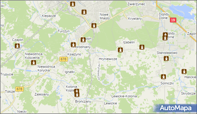 mapa Hryniewicze, Hryniewicze na mapie Targeo