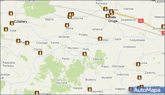 mapa Huby gmina Biała, Huby gmina Biała na mapie Targeo