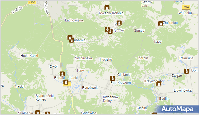 mapa Hucisko gmina Klucze, Hucisko gmina Klucze na mapie Targeo