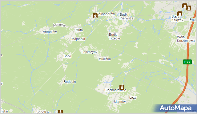 mapa Hucisko gmina Szydłowiec, Hucisko gmina Szydłowiec na mapie Targeo