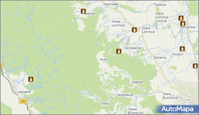 mapa Huta gmina Bystrzyca Kłodzka, Huta gmina Bystrzyca Kłodzka na mapie Targeo