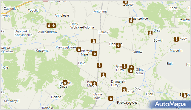 mapa Huta gmina Kiełczygłów, Huta gmina Kiełczygłów na mapie Targeo