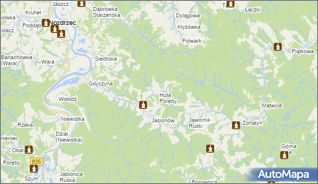 mapa Huta Poręby, Huta Poręby na mapie Targeo