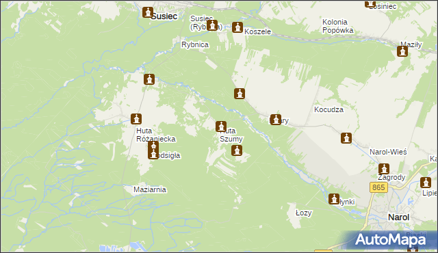 mapa Huta Szumy, Huta Szumy na mapie Targeo