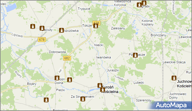 mapa Iwanówka gmina Turośń Kościelna, Iwanówka gmina Turośń Kościelna na mapie Targeo