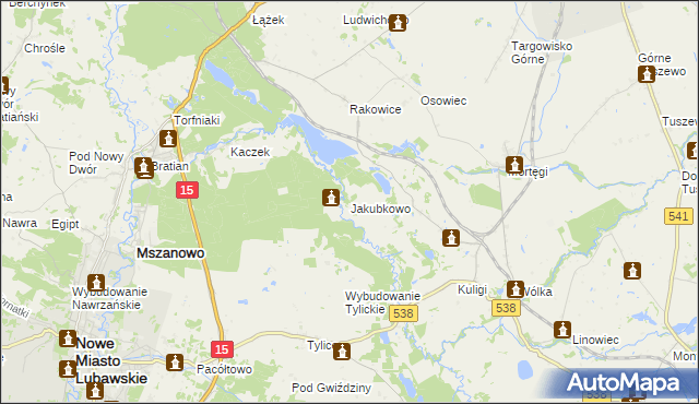 mapa Jakubkowo gmina Grodziczno, Jakubkowo gmina Grodziczno na mapie Targeo