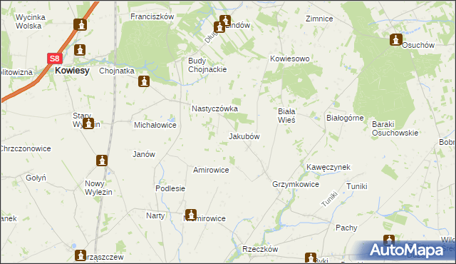 mapa Jakubów gmina Kowiesy, Jakubów gmina Kowiesy na mapie Targeo