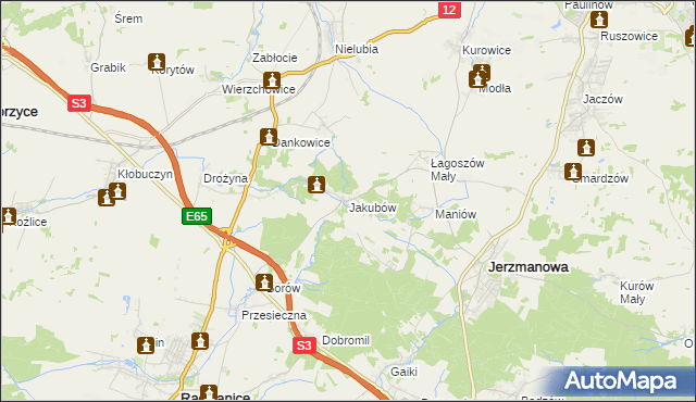 mapa Jakubów gmina Radwanice, Jakubów gmina Radwanice na mapie Targeo