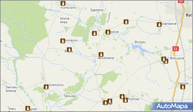 mapa Jakubowice gmina Byczyna, Jakubowice gmina Byczyna na mapie Targeo