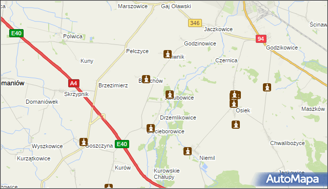 mapa Jakubowice gmina Oława, Jakubowice gmina Oława na mapie Targeo
