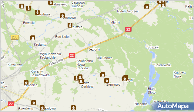 mapa Jakubowo gmina Chojnice, Jakubowo gmina Chojnice na mapie Targeo