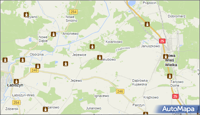 mapa Jakubowo gmina Nowa Wieś Wielka, Jakubowo gmina Nowa Wieś Wielka na mapie Targeo