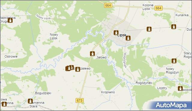 mapa Jałowo gmina Lipsk, Jałowo gmina Lipsk na mapie Targeo