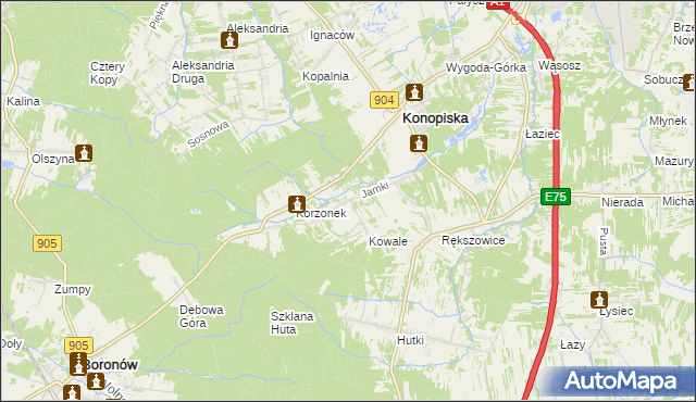 mapa Jamki gmina Konopiska, Jamki gmina Konopiska na mapie Targeo