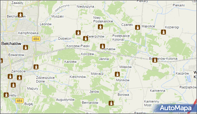 mapa Janina gmina Bełchatów, Janina gmina Bełchatów na mapie Targeo